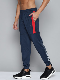 SLAZENGER MEN NAVY BLUE PRINTED DETAIL RUNNING JOGGERS