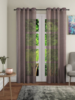 FASHION STRING BROWN 2 PIECES GEOMETRIC SHEER DOOR CURTAINS