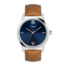 TIMEX MEN LEATHER ANALOG BLUE DIAL WATCH-TWTG31SMU01, BAND COLOR-BROWN