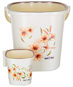 Nayasa Plastic Square Deluxe Bathroom Bucket 25 LTR & Mug 1.5 LTR Set