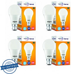 WIPRO 10 W STANDARD B22 LED BULB(WHITE, PACK OF 4)