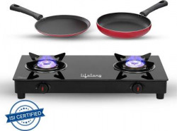 Lifelong Combo - Cooktop + Flat tawa + Fry Pan Top Glass Manual Gas St