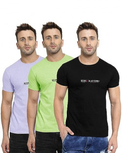 HISCRAVES Mens Regular Fit Cotton Blend Round Neck Half Sleeve Printed