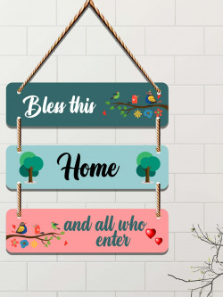 SAF PINK & BLUE TYPOGRAPHY PRINTED WOODEN WALL HANGING