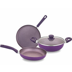 BERGNER VEGA NON-STICK 4PC-COOKWARE SET (KADHAI WITH TEMPERED GLASS LI