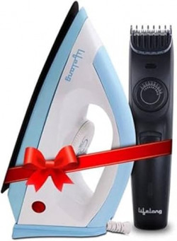 LIFELONG LLCMB01 1100 W DRY IRON (WHITE, BLUE) WITH MEN'S TRIMMER (BLA