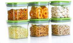 SHOPTOOL PLASTIC GROCERY CONTAINER - 600 ML(PACK OF 6, GREEN)