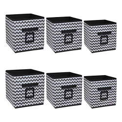 Amazon Brand - Solimo Printed Fabric Storage Box, Small, Set of 6, Bla