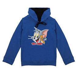 Tom & Jerry Royal Blue Character Print Unisex Hooded Sweashirt with At