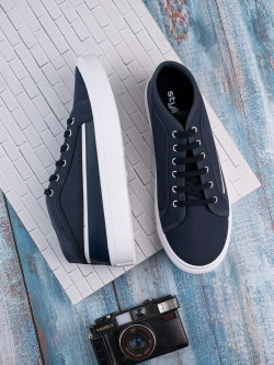 Styli Men Mid Top Canvas Shoes with Contrast Detail
