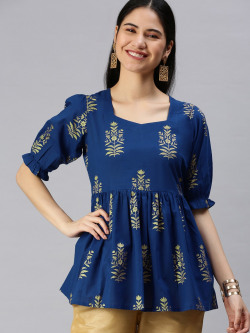 KALINI FLORAL PRINTED SQUARE NECK PURE COTTON KURTI