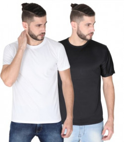 SCOTTISH SOLID MEN ROUND NECK WHITE, BLACK T-SHIRT