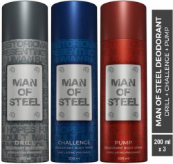 DENVER Combo of Man Of Steel Drill + Challenge + Pump Long lasting Deo