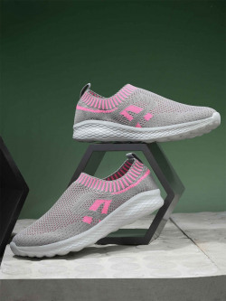 HRX by Hrithik Roshan Women Grey Textured Lace-Up Walking Shoes
