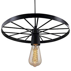DESIDIYA HANGING WHEEL CEILING LIGHT LAMP (BLACK, BULB NOT INCLUDED)(B