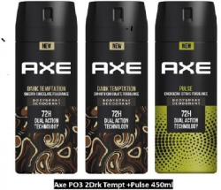AXE DARK TEMPTATION 150 ML (PACK OF 2) AND PULSE 150 ML DEODORANT(3 IT