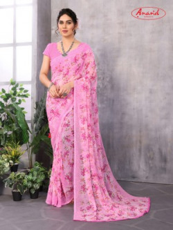 ANAND SAREES OMBRE, FLORAL PRINT BOLLYWOOD CHIFFON SAREE(PINK)