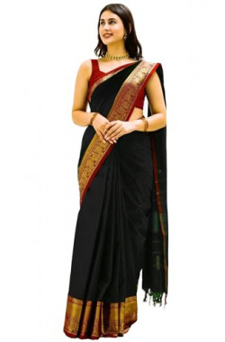 SuperLaxmi Womens Self Design Kanjivaram Jacquard, Art Silk Saree (Bla