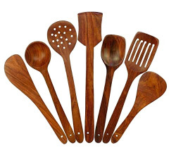 Simran Handicrafts Wooden Serving And Cooking Spoons Wood Brown Spoons