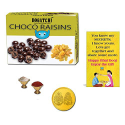 BOGATCHI BHAI DOOJ GIFT DARK CHOCOLATE COATED RAISINS, 100G + FREE BHA