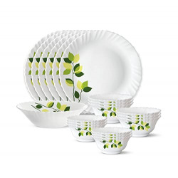LARAH BY BOROSIL GREEN LEAVES SILK SERIES OPALWARE DINNER SET | 19 PIE