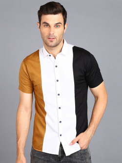 URBANO FASHION SLIM FIT OPAQUE COLOURBLOCKED PURE COTTON CASUAL SHIRT