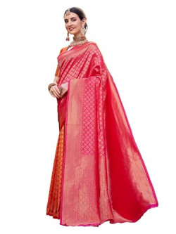 ETHNICJUNCTION WOMEN'S KANJEEVARAM SILK HALF AND HALF SAREE WITH BLOUS