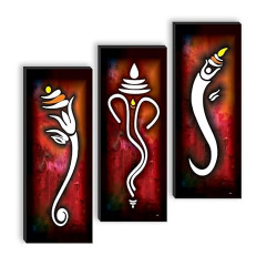 SAF PAINTINGS SET OF 3 LORD GANESHA UV TEXTURED SELF ADESHIVE WALL PAI
