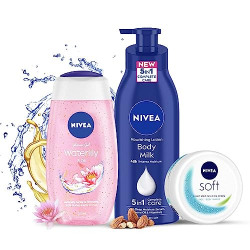 NIVEA Complete Regime Kit - Soft 300ml Moisturizing Cream, Body Milk 4