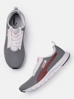 PUMA MEN CHARCOAL GREY & WHITE SOLID REFLEX REGULAR SNEAKERS