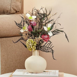 Amazon Brand - Solimo Dried Flowers with Round, White Ceramic Vase for