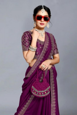vivan Fab Embroidered Banarasi Pure Silk, Art Silk Saree