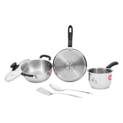 Sunflame Stainless Steel Cookware Set 6 Pieces | includes Kadhai 1.9L,