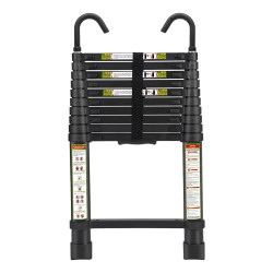 Plantex Heavy-Duty Black Aluminum Extension Telescopic Ladder with Hoo