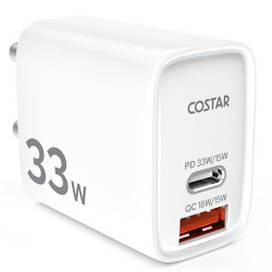 COSTAR 33W Dual Port Fast Charger QC/PD, 2 in 1 USB & Type C Fast Char