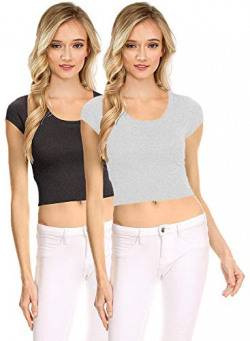 THE BLAZZE 1051 Women's Basic Sexy Solid Scoop Neck Slim Fit Short Sle