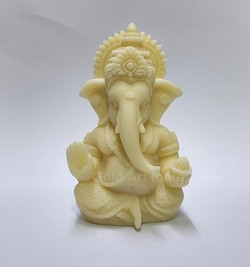 Gold Art India 3D Ivory Ganesh Idol for Car Dashboard Small Ganesha Mu