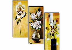 SAF PAINTINGS FLORAL 6MM MDF FRAMED SET OF 3 DIGITAL REPRINT 15 INCH X