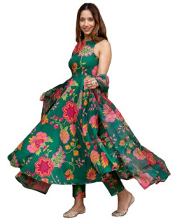 ANNI DESIGNER Women's Cotton Blend Anarkali Printed Kurta with Pant &