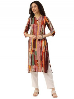 Hritika Women's Abstract Multicolor Color Kurta with Calf Length_(HRKR