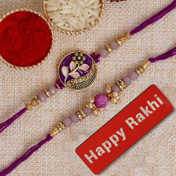 eCraftIndia Set of 2 Purple Floral & Pearl Designer Rakhis with Roli C
