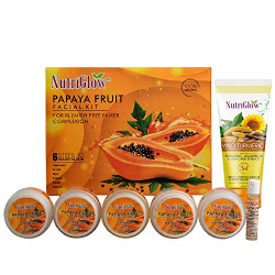NUTRIGLOW PAPAYA FACIAL KIT (250GM + 10ML) WITH WILD TURMERIC FACE WAS