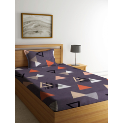 Home Sizzler Grey & White Geometric 144 TC Single Bedsheet with 1 Pill