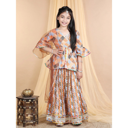 Cutiekins Girls Printed Gotta Patti Ready To Wear Cotton Lehenga & Blo