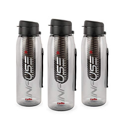 CELLO Infuse Plastic Water Bottle, 800 ml, Set of 3, Black | Detox Bot
