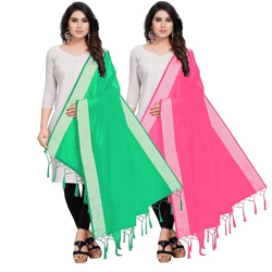 StyleScope Women's Cotton Blend Silver Zari Boarder Dupatta With Tasse