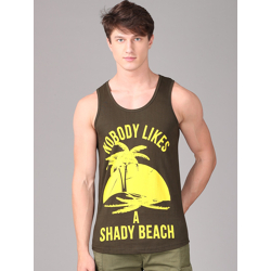 IMYOUNG MEN OLIVE GREEN & YELLOW PRINTED COTTON T-SHIRT