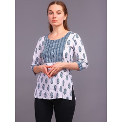 SHAKUDI FASHION Women Floral Print Viscose Rayon Straight Kurta(White,