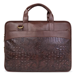 TOMONEO Unisex Faux Leather Croco Pattern Laptop Messenger Bag (Brown)