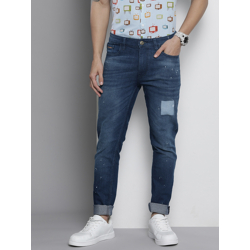 The Indian Garage Co Men Navy Blue Mildly Distressed Light Fade Stretc